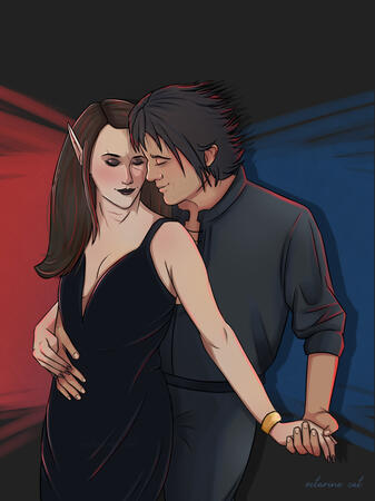 Two characters half body render