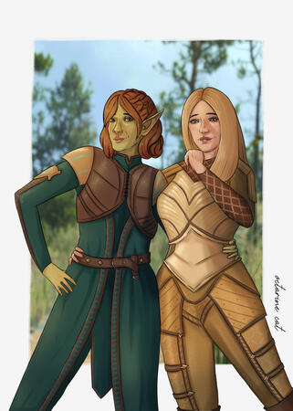 Two characters half body full render