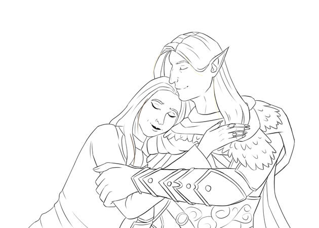 Two characters half body lineart